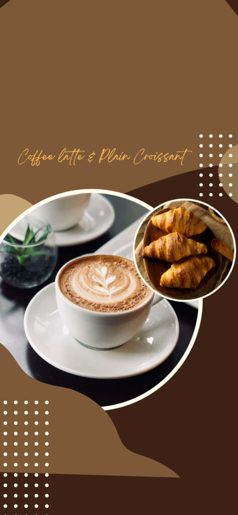 Cozy Wallpaper: Delicious Coffee Latte & Fresh Croissants Background