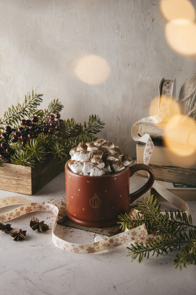 Cozy Wallpaper: Warm Mug with Marshmallows & Rustic Decorations