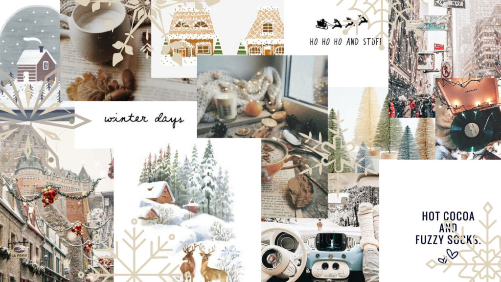 Cozy Winter Wallpaper Collage: Rustic Cabins & Snowy Villages
