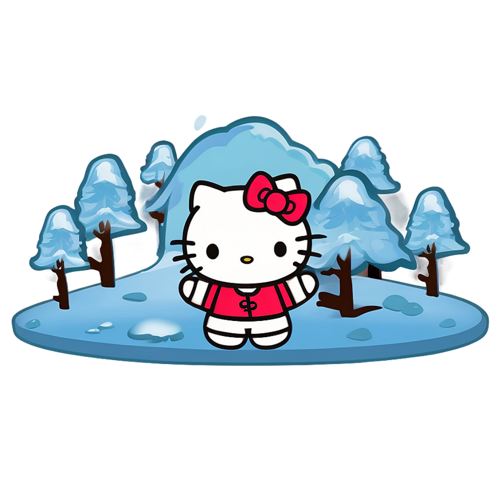 Cozy Winter Cat Wallpaper: Cute Cartoon in Snowy Scene