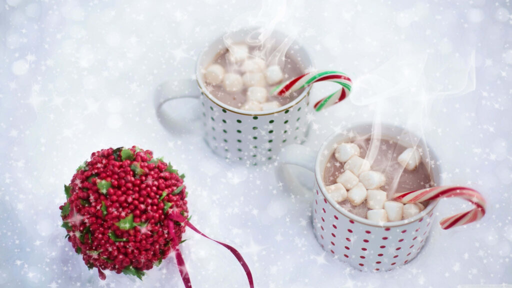 Cozy Winter Wallpaper: Mugs of Hot Chocolate & Festive Decor
