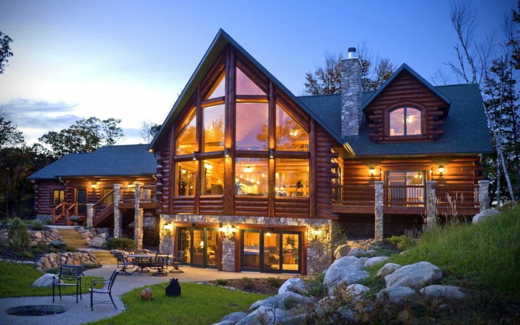 Idyllic Haven: Captivating Wood House with Cozy Interior and Enchanting Garden Wallpaper
