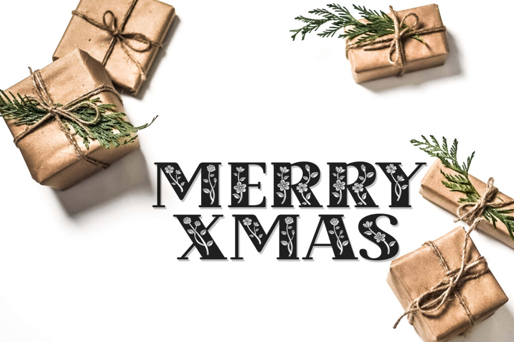 Rustic Xmas Wallpaper with Cozy Brown Gift Boxes & Greenery