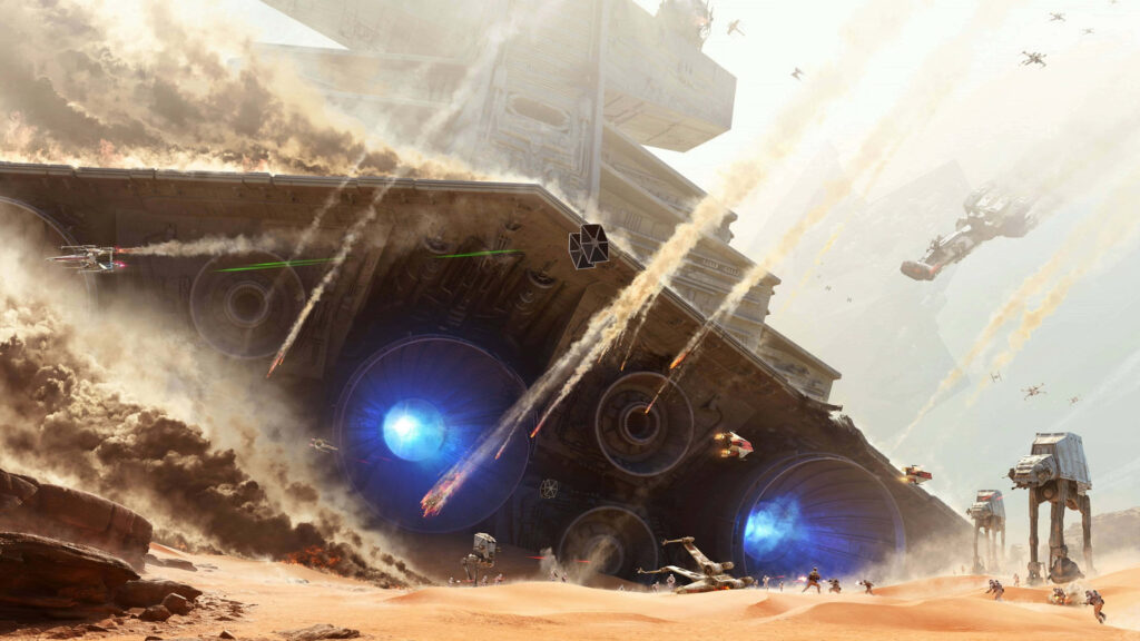 Imperial Star Destroyer Crash: Epic Sci-Fi Wallpaper Background