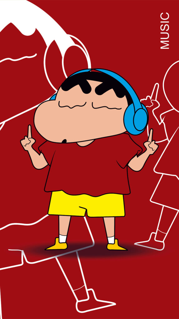 Crayon Shin-chan: Manga Madness in High-Resolution - Vibrant 8k Phone Background with our Beloved Character sporting Blue Headphones Wallpaper