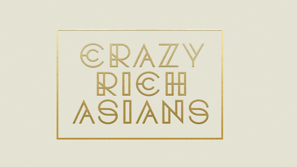 Minimalist Crazy Rich Asians wallpaper with gold geometric lettering on soft cream background