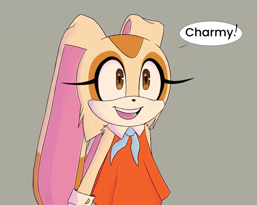 Cream the Rabbit in orange dress with long ears cheerful anime style pastel wallpaper background