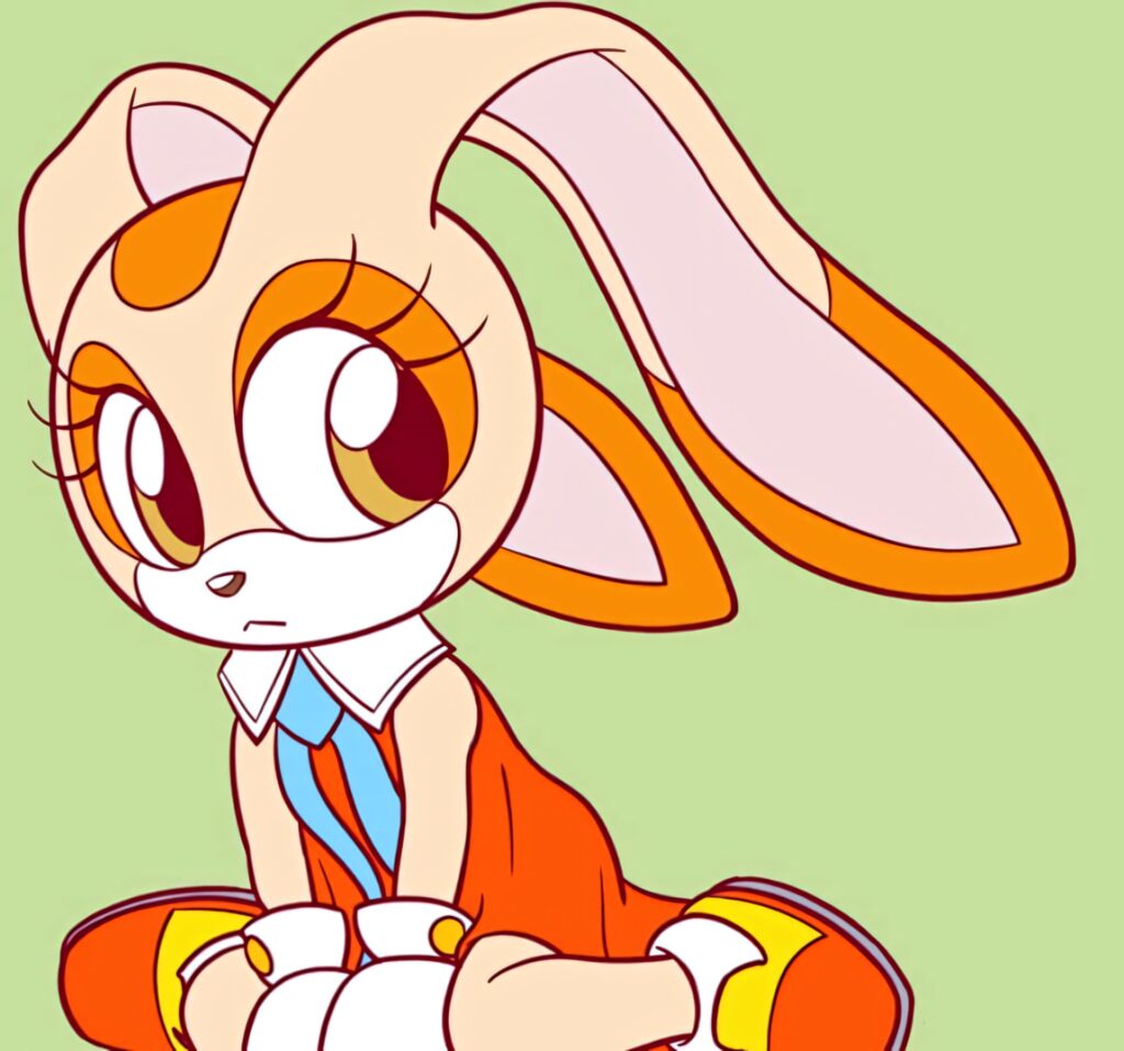 Cream the Rabbit from Sonic sitting on light green background bright pastel colors wallpaper