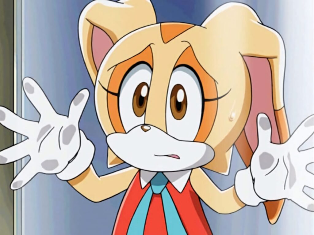 Cream the Rabbit from Sonic the Hedgehog anime style wallpaper expressing concern with outstretched hands
