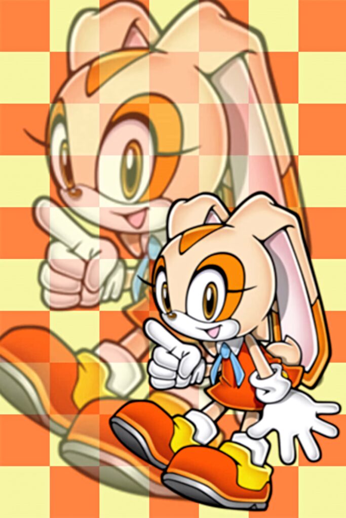 Cream the Rabbit cheerful pose vibrant orange yellow checkerboard Sonic universe wallpaper background