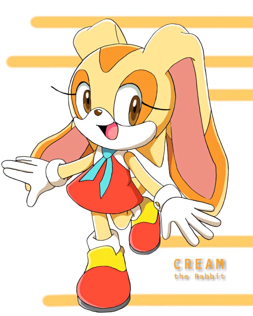 Cream the Rabbit cheerful pose red dress blue necktie vibrant Sonic wallpaper background white