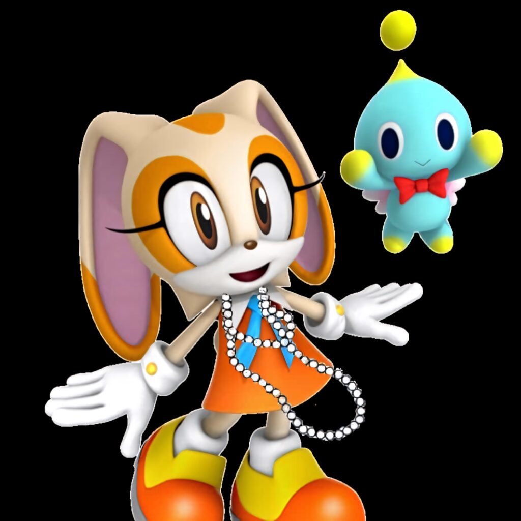Cream the Rabbit and Chao in vibrant 3D wallpaper with bold orange yellow and blue adventure tones