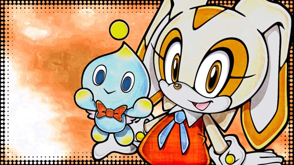 Cream the Rabbit and Cheese cartoon wallpaper with warm orange tones and playful design background