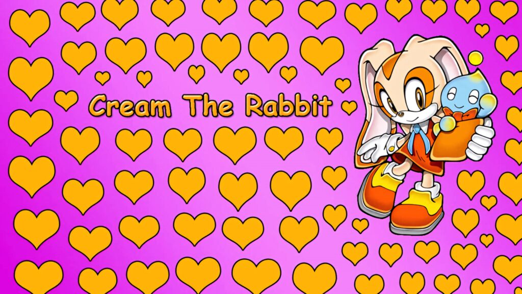 Cream the Rabbit and Cheese the Chao cute pose on pink background with yellow hearts Sonic wallpaper