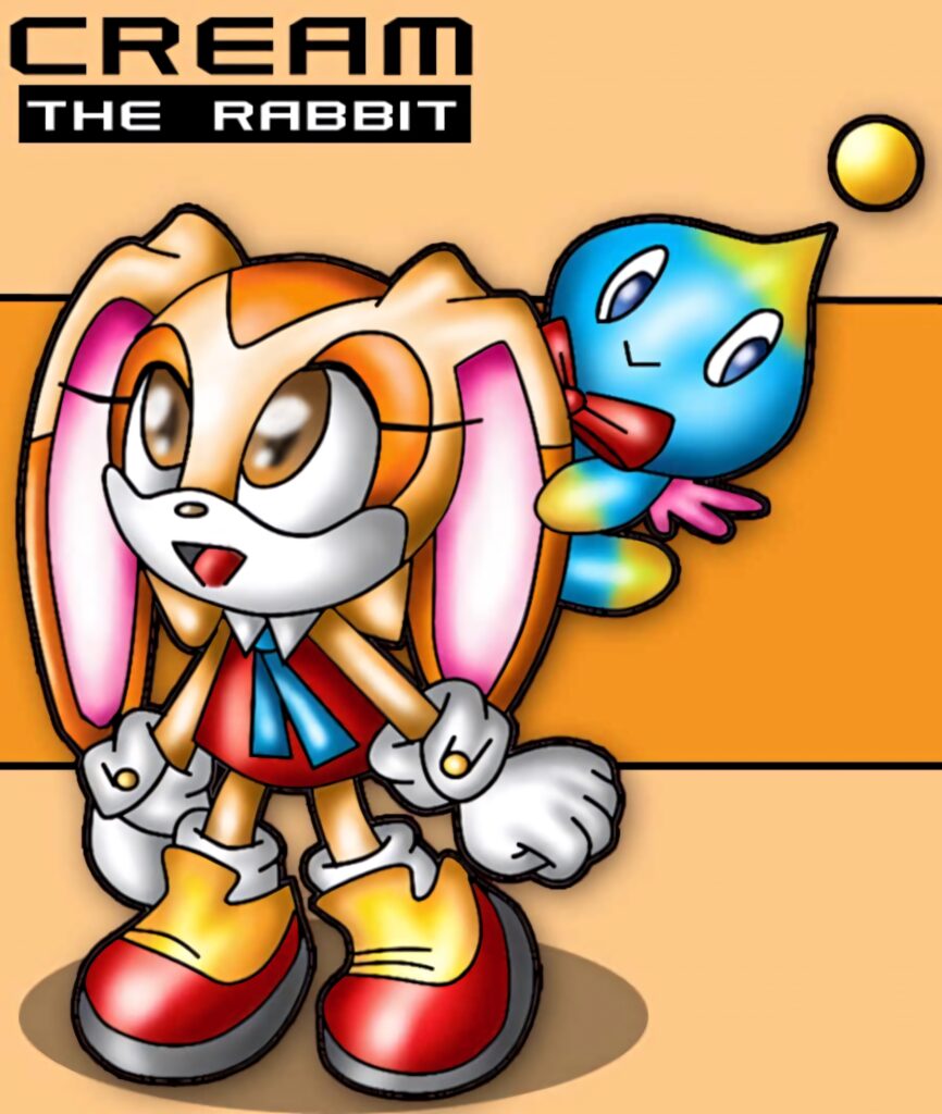 Cream the Rabbit with Chao cheerful pose vibrant orange background cartoon wallpaper