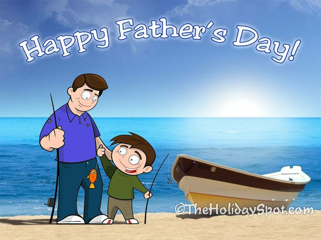 A Heartwarming Father-Son Bond on Display: Cherished Moments Captured on a Serene Fishing Trip - The Perfect Fathers Day Backdrop Wallpaper
