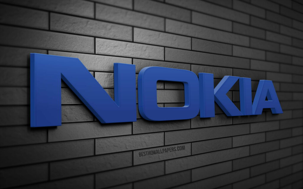 Nokia's Futuristic Emblem Immersed in Bricked Creativity: A Captivating 3D Art Decoration for Brands Wallpaper