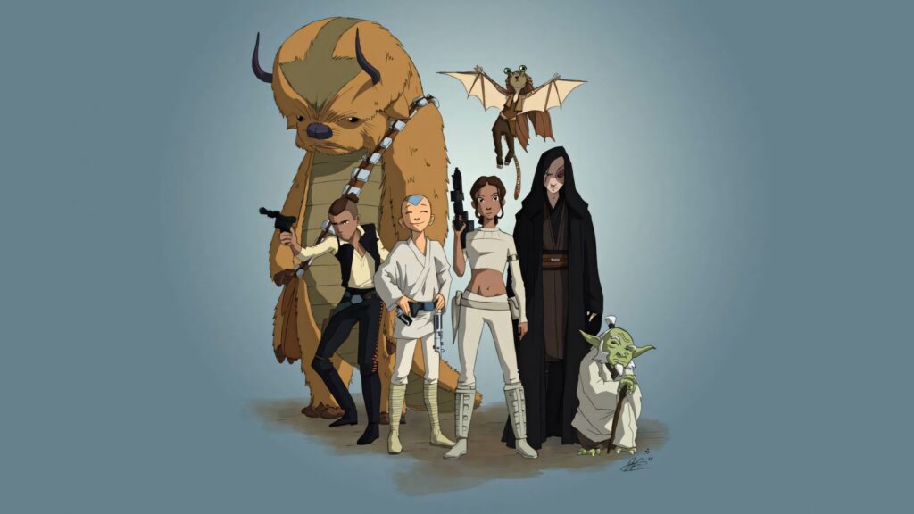 Epic Wallpaper: Aang & Yoda Crossover with Iconic Characters
