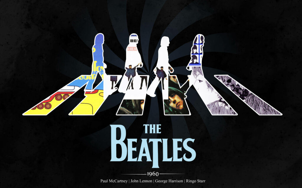 Vibrant Beatles Collage Wallpaper Inspired by Abbey Road