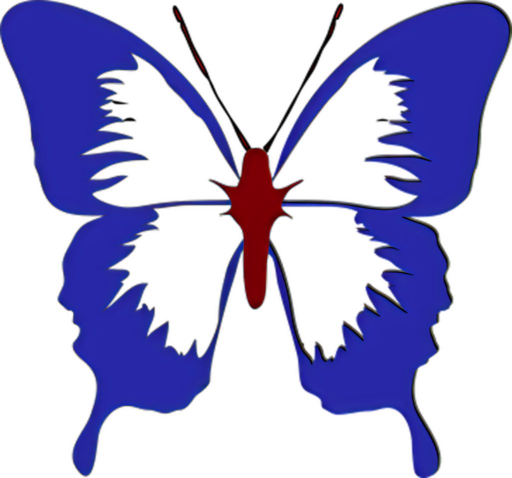 Blue Butterfly Silhouette Wallpaper with Intricate Human Face Illusion