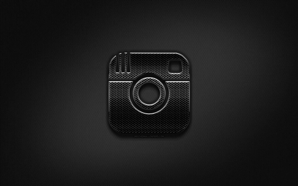 Sleek QHD Instagram logo wallpaper black metal finish industrial honeycomb grid background