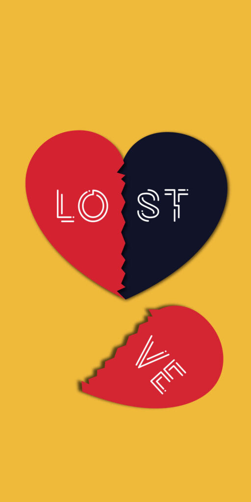 Creative Broken Heart Wallpaper: Red & Black Love on Yellow Background
