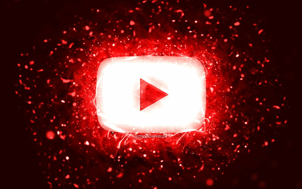 Glowing white YouTube logo on fiery red neon abstract background 4K wallpaper design