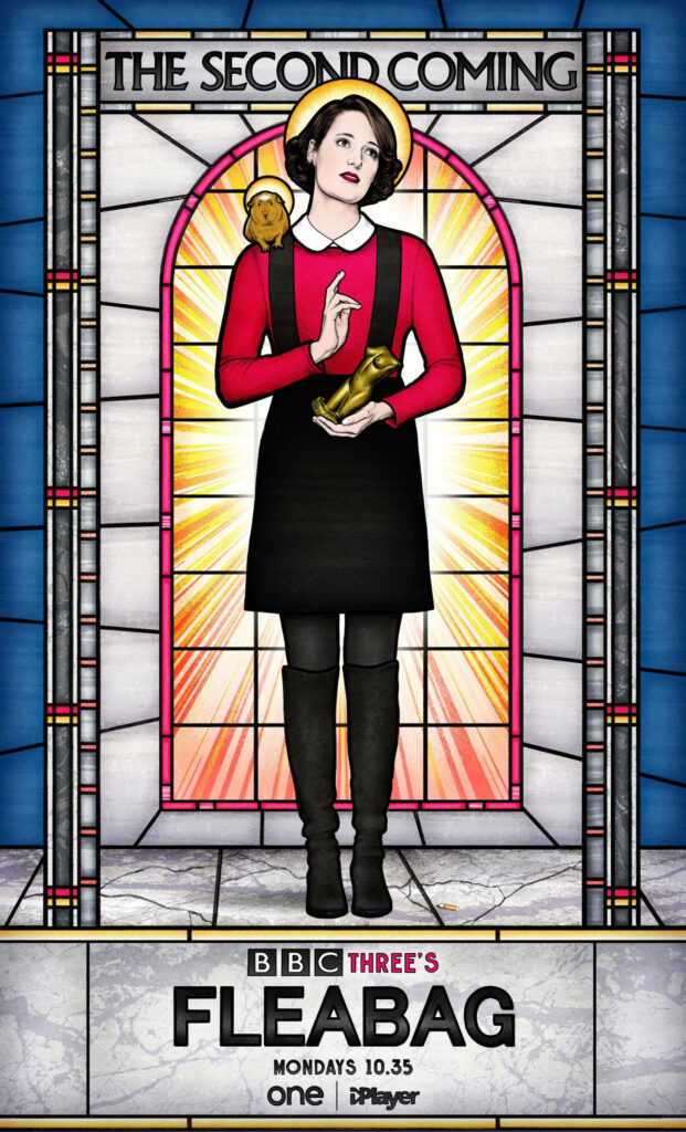 Stained Glass Fleabag Poster: The Second Coming with Golden Statue Wallpaper