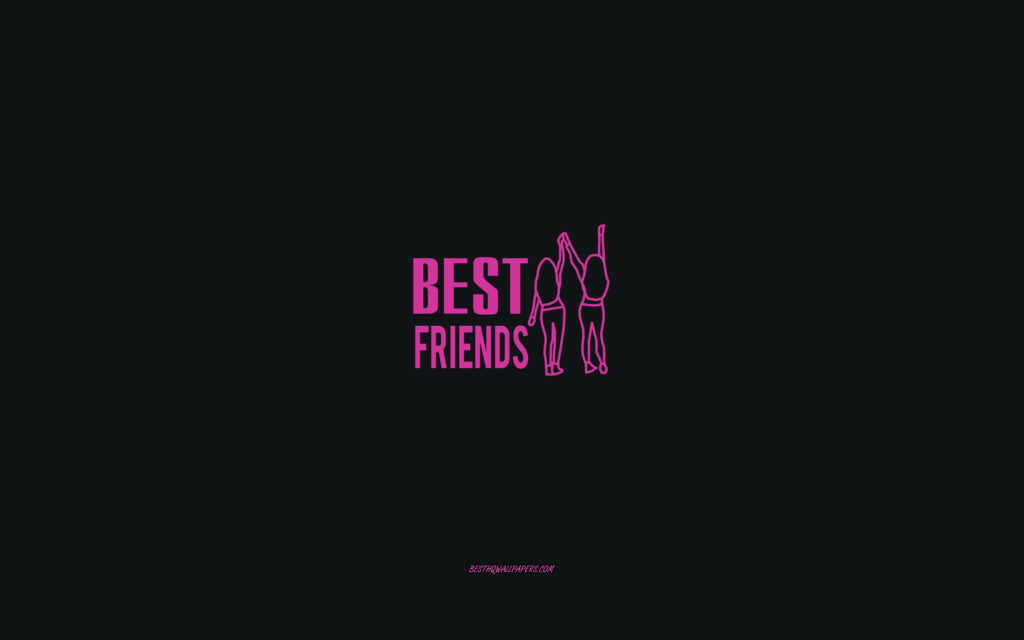 Modern minimalist wallpaper with neon pink best friends text and line-art of two holding hands