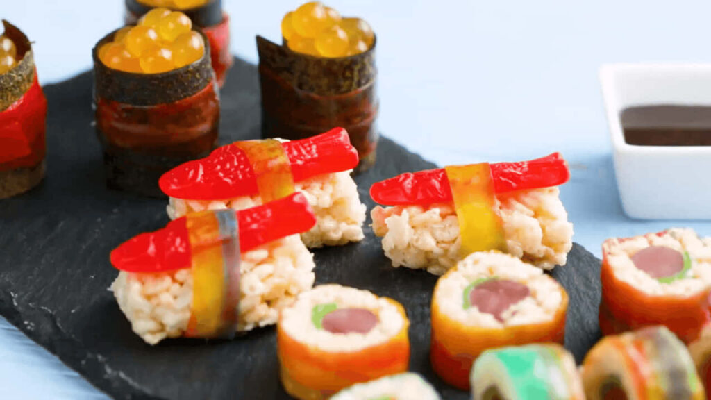 HD Wallpaper: Japanese-Inspired Candy Sushi Food Background