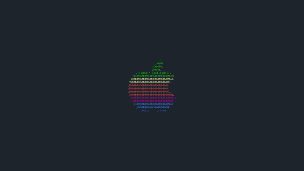 Minimalist Apple logo ASCII art with vibrant green to blue rainbow gradient on dark grey background Wallpaper