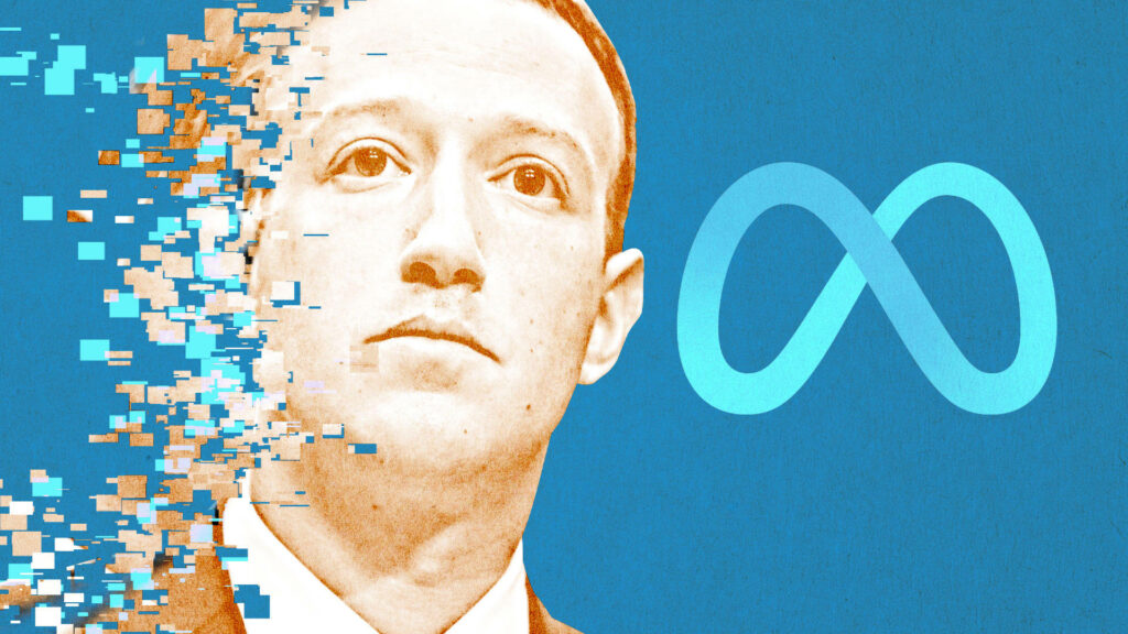 Mark Zuckerberg Pixel Art Wallpaper with Meta Logo on Blue Background