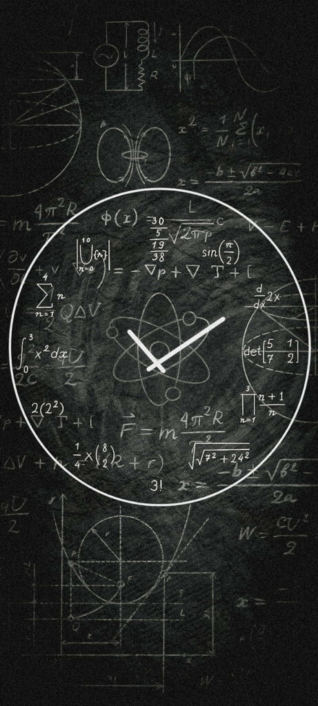 Creative Math Time Clock on Chalkboard: Equations & Symbols Art Wallpaper