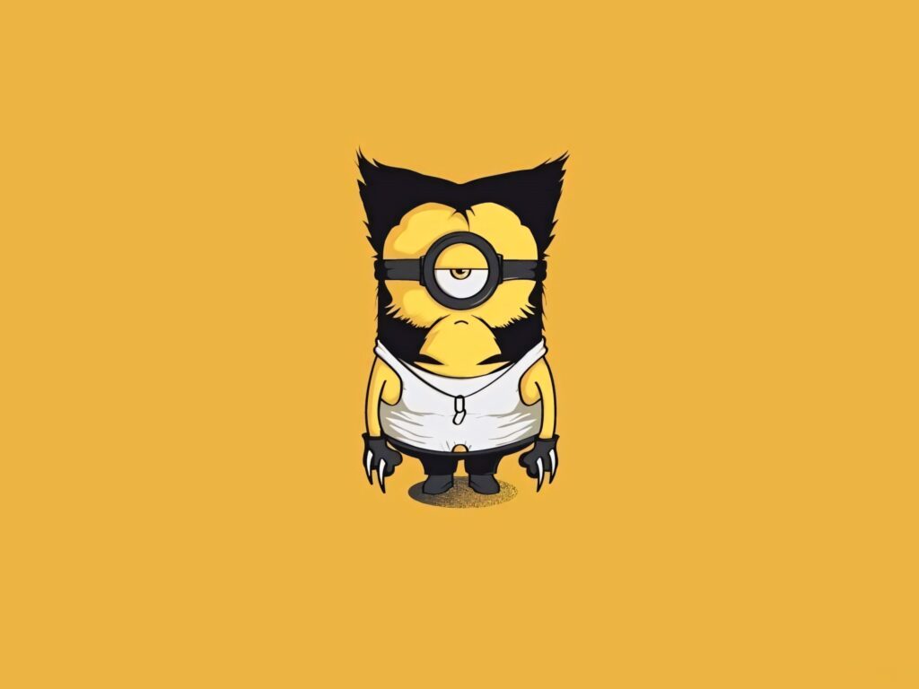Fun Wolverine Minion Vector Wallpaper – Cute Yellow Background