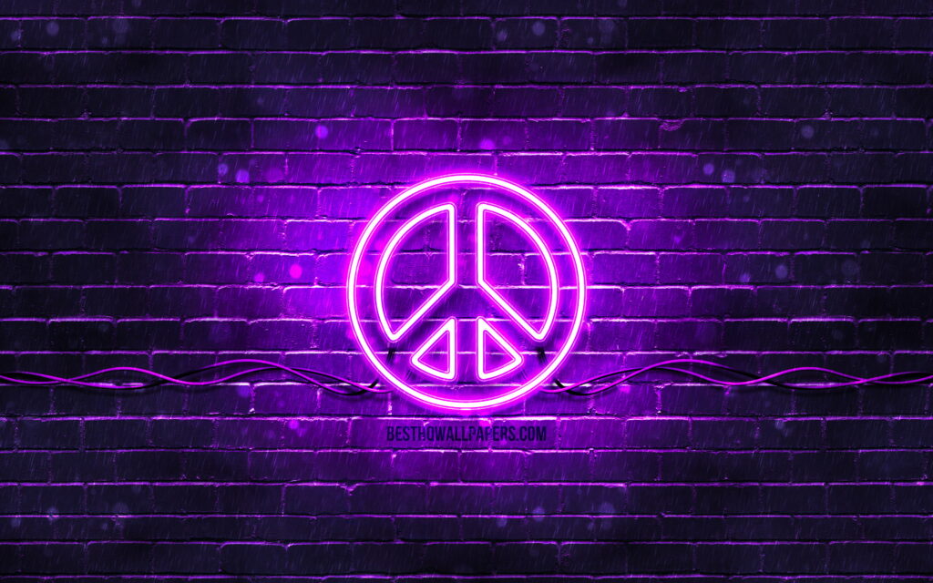 Creative Peace: The Vibrant Violet Brickwall and Neon Sign Wallpaper