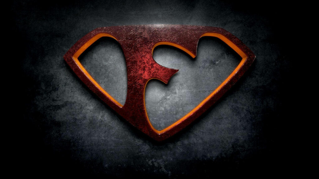 Superman style F emblem wallpaper with textured red gold logo on dark grunge background