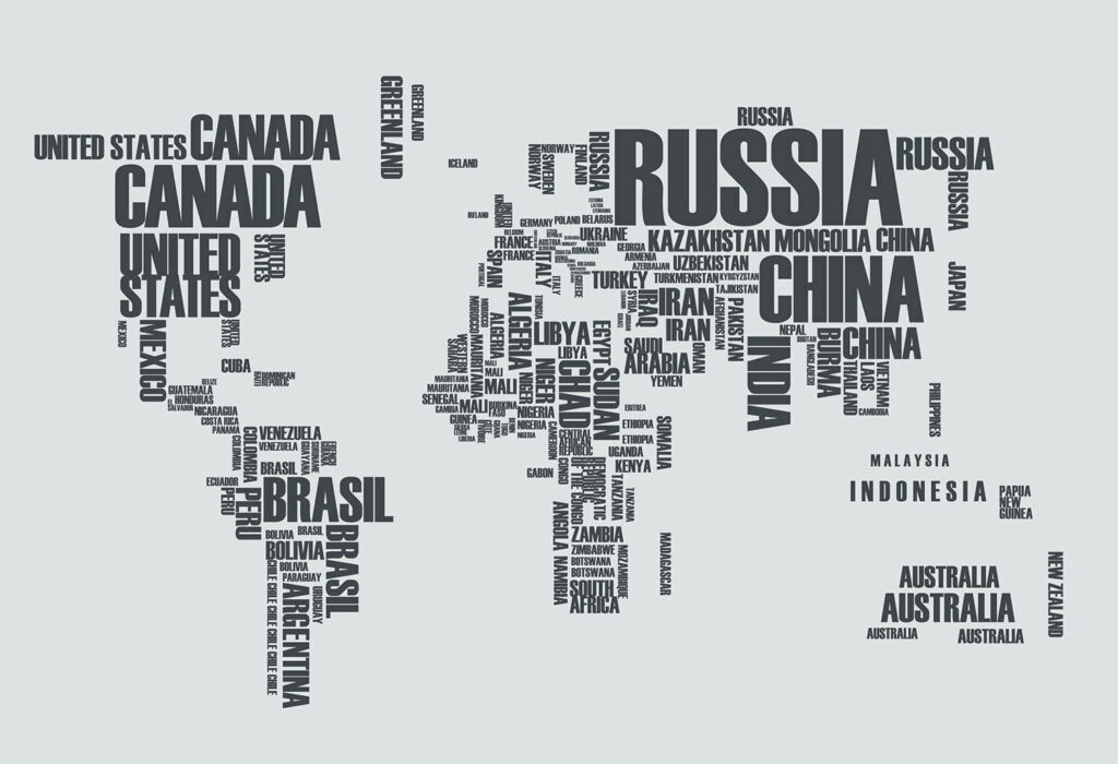 Creative World Map Wallpaper: Country Names in Bold Typography Design