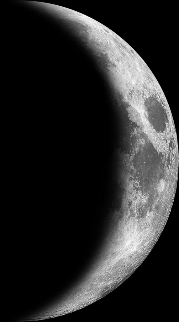 Closeup Crescent Moon Craters & Textures - Dark Wallpaper Background