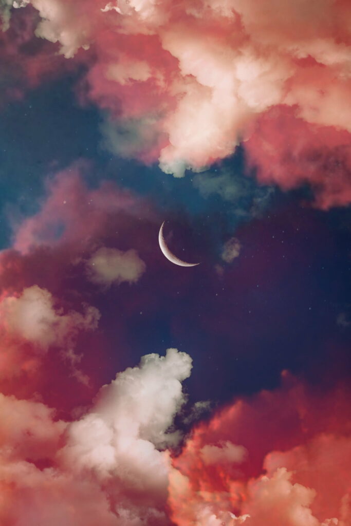 Vibrant Crescent Moon HD Wallpaper with Colorful Cloud Background
