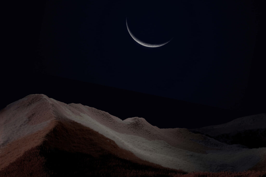 Crescent Moon Glow: Serene Wallpaper Background Over Textured Sand