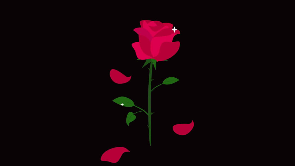 Graceful Decay: A Minimalist Red Rose Shedding Petals against Black Backdrop Wallpaper