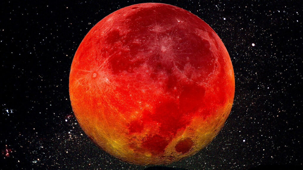 Stellar Serenity: A Mesmerizing Crimson World Amidst Celestial Splendor Wallpaper