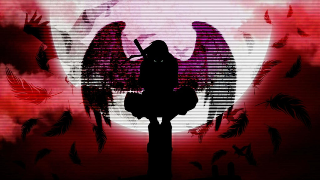 Crimson Skies: Stealthy Devil's Dominion amid Lunar Shadows, Feathered Veil Wallpaper