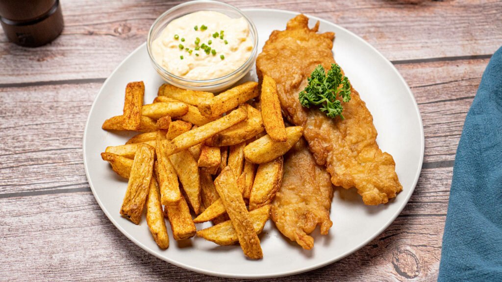 Crispy Golden Fish and Chips with Creamy Sauce - Rustic Wallpaper