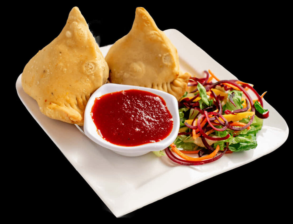 Golden Samosas with Tangy Chutney & Fresh Salad - Wallpaper Background