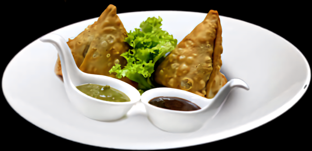 Crispy Samosas with Chutneys on White Plate - Tasty Wallpaper