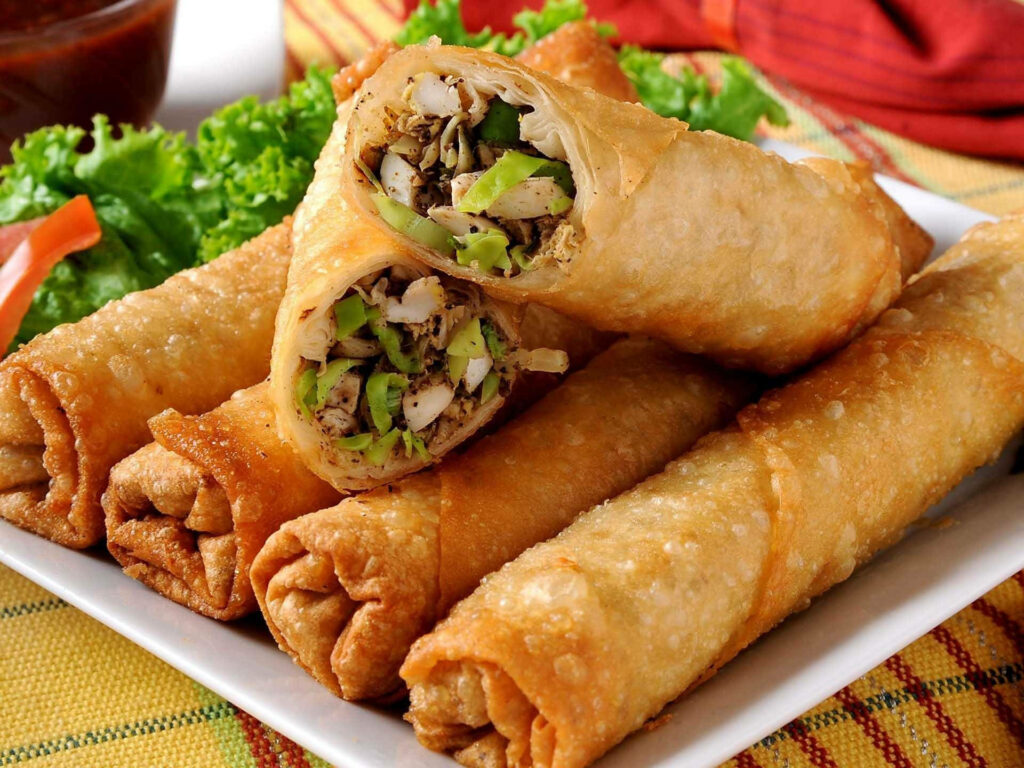 Delicious Thai Spring Rolls Wallpaper - Colorful Veggies & Meat