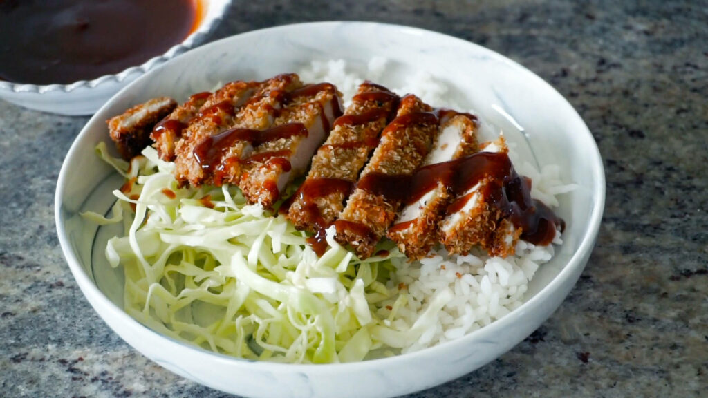 Delicious Tonkatsu Wallpaper: Crispy Pork, Cabbage Slaw & Rice