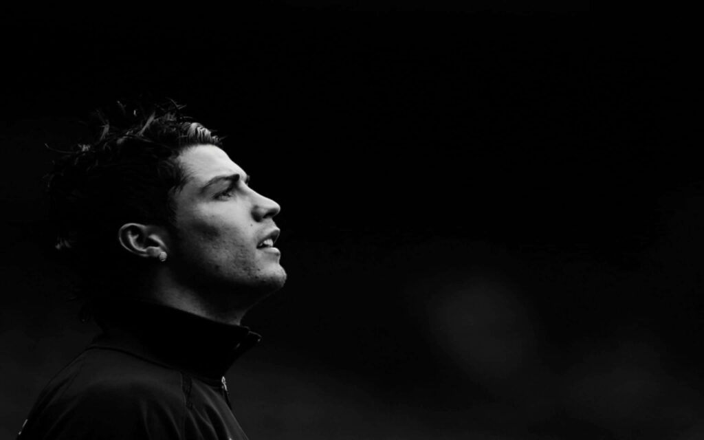 Stunning Black-and-White Ronaldo Wallpaper - Intense Football Focus