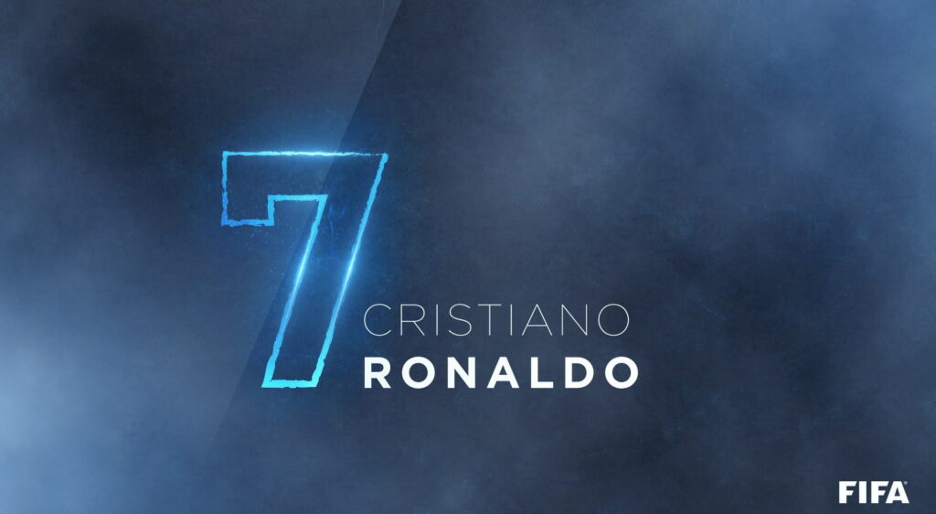 Cristiano Ronaldo number 7 wallpaper ice blue glow dark blue background FIFA logo design